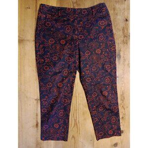 Ann Taylor Loft The Riviera Pant Julie Women 10 Flat Front Blue Red Floral Ankle